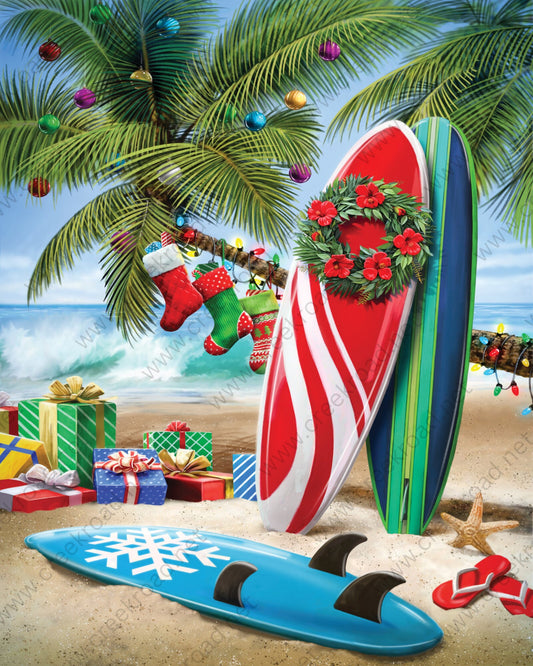 Christmas Surfboards at the Beach Wreath Sign-Holiday- 8"x10" Sublimation-Attachment-Christmas Decor