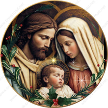 Load image into Gallery viewer, Nativity Scene Mary Joseph Baby Jesus Wreath Sign-Holiday-Sublimation-Attachment-Decor

