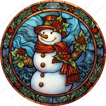 Load image into Gallery viewer, Christmas Snowman Holly Border Red Green Blue Wreath Sign-Holiday-Sublimation-Attachment-Decor
