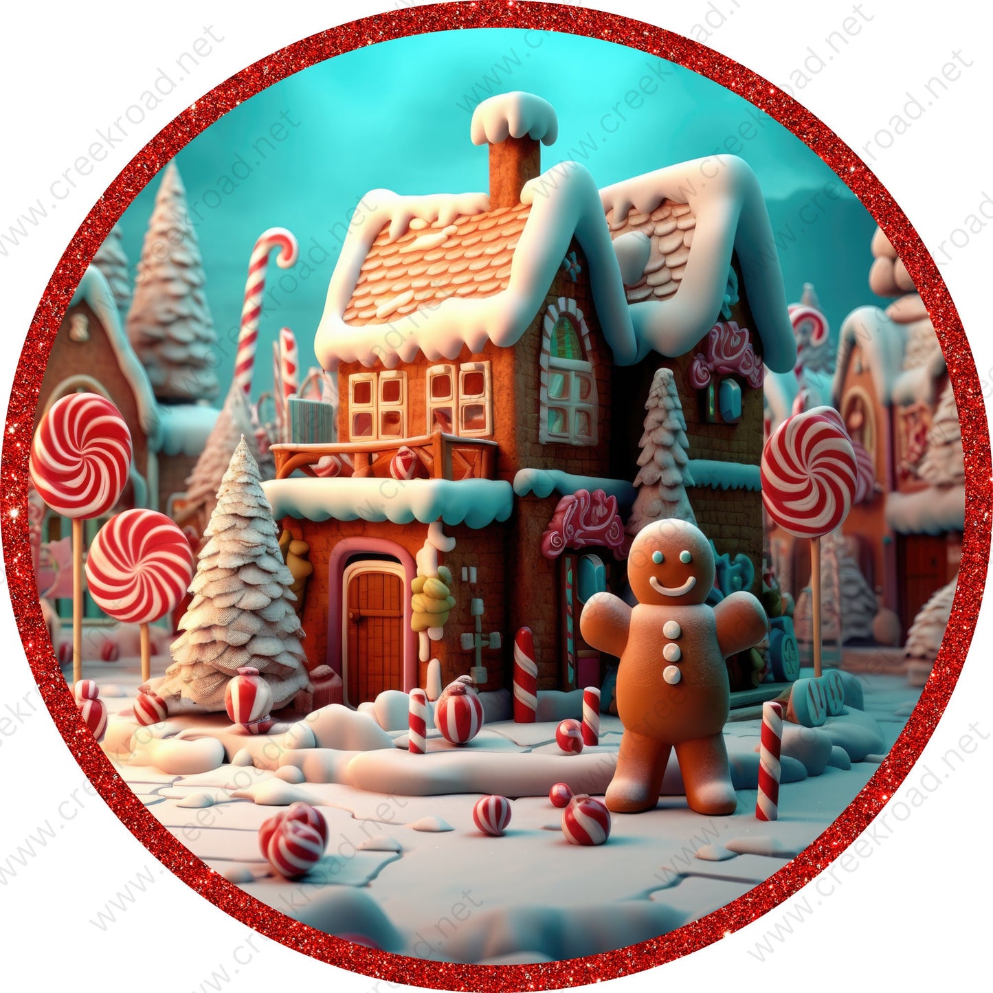 Christmas Gingerbread House Man Candyland Glitter Wreath Sign-PICK YOUR BORDER-Holiday-Sublimation-Attachment-Decor