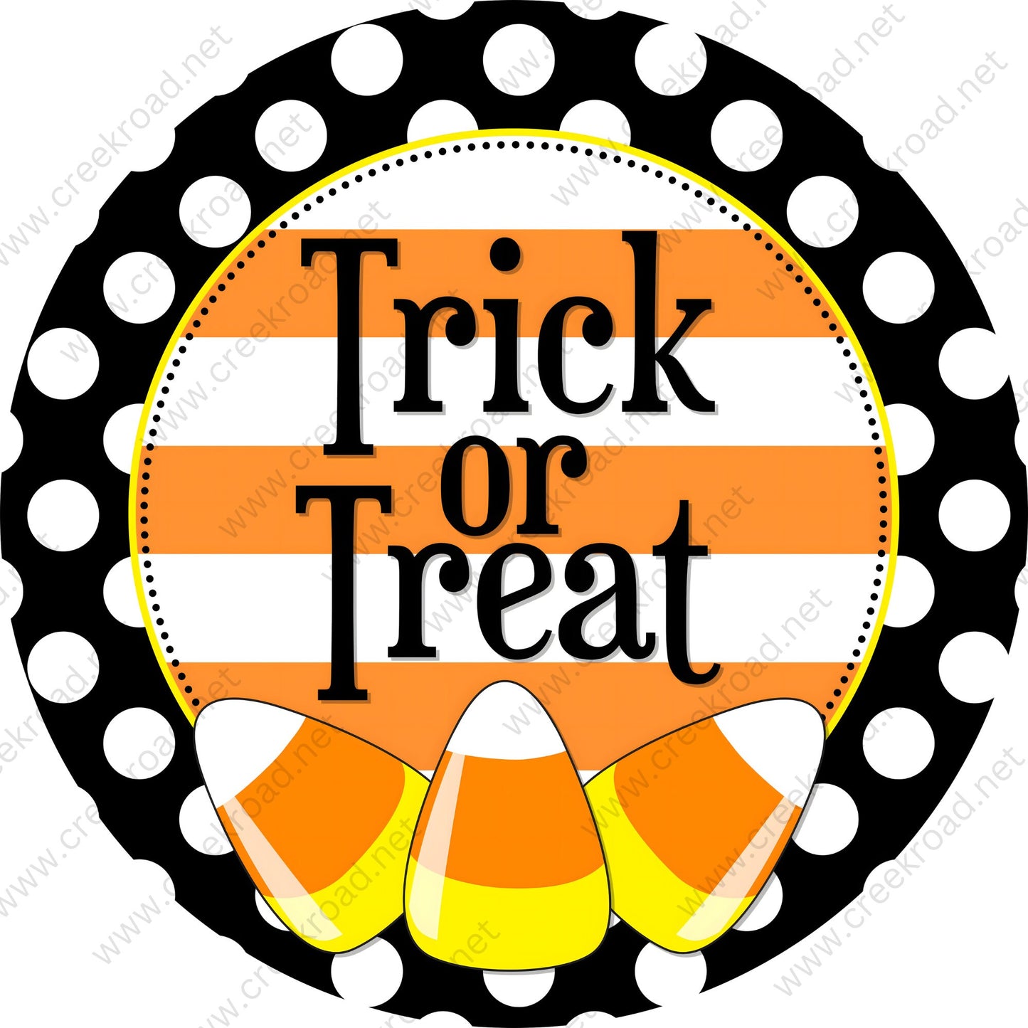 Trick or Treat Orange White Candy Corn Wreath Sign-Halloween-Sublimation-Decor-Creek Road Designs