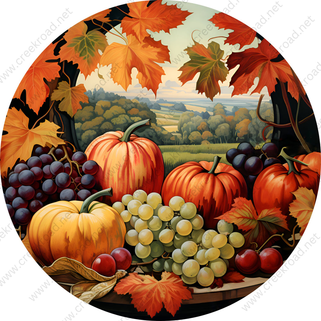 Fall Fruits with Scenic Background Wreath Sign-Sublimation-Round-Fall-Autumn-Decor