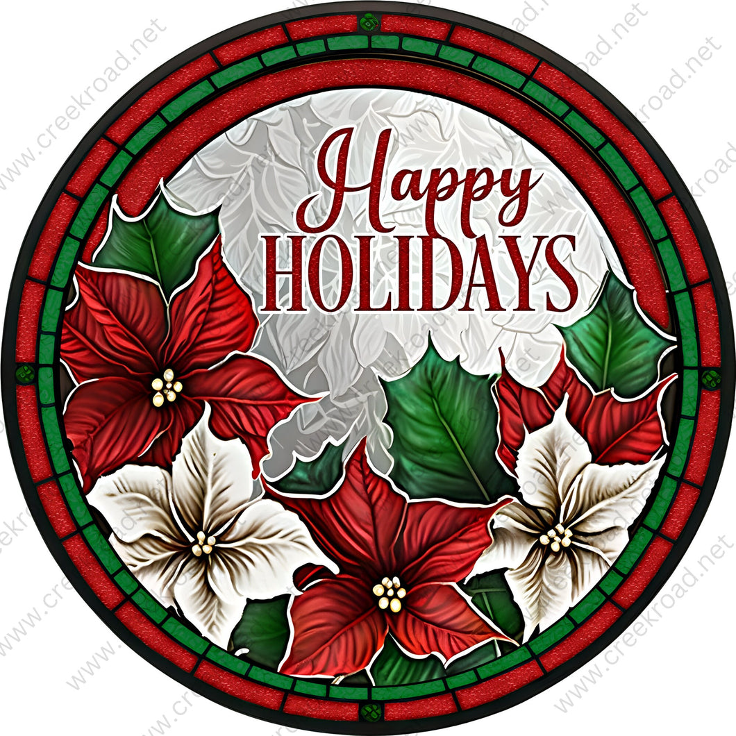 Happy Holidays Red White Poinsettia Wreath Sign-Holiday-Sublimation-Attachment-Decor