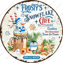 Load image into Gallery viewer, Frosty&#39;s Snowflake Cafe Cookies Hot Chocolate Retro Faux Rusted Border Wreath Sign-Sublimation-Round-Christmas-Decor
