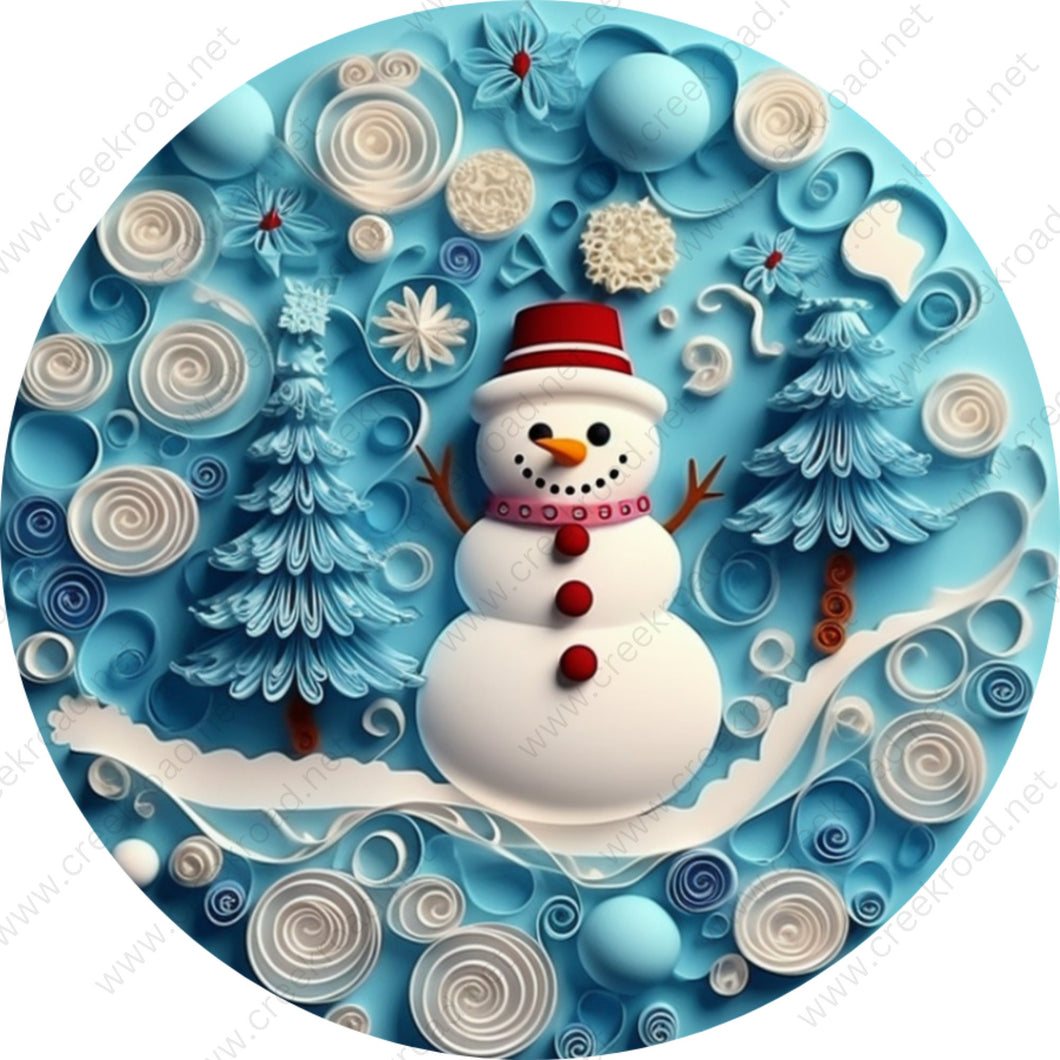 Snowman Faux Paper Art Wreath Sign-Sublimation-Round-Christmas-Decor