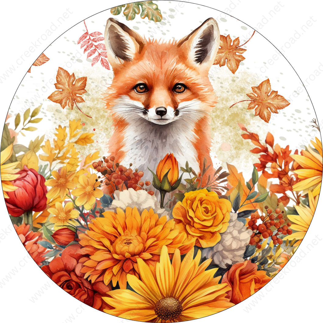 Fall Fox in Autmn Leaves Wreath Sign-Sublimation-Round-Fall-Decor