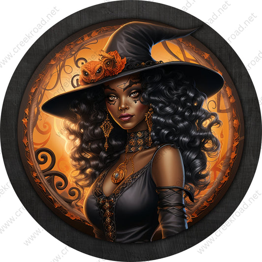 African American Purple Witch Wreath Sign-Halloween-Sublimation-Decor-Creek Road Designs