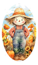 Load image into Gallery viewer, Boy Scarecrow in Sunflower Pumpkin Field Wreath Sign-7&quot;x12&quot; Oval-PICK YOUR BORDER-Sublimation-Round-Fall-Autumn-Decor
