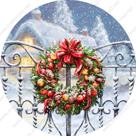 Christmas Wreath on Front Gate Wreath Sign-Sublimation-Round-Christmas-Decor