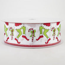Load image into Gallery viewer, 2.5&quot; X 50Yd Wired Ribbon-Green Monster Legs with Candy Cane-871-40-188-Grn/Red/Wht-Christmas
