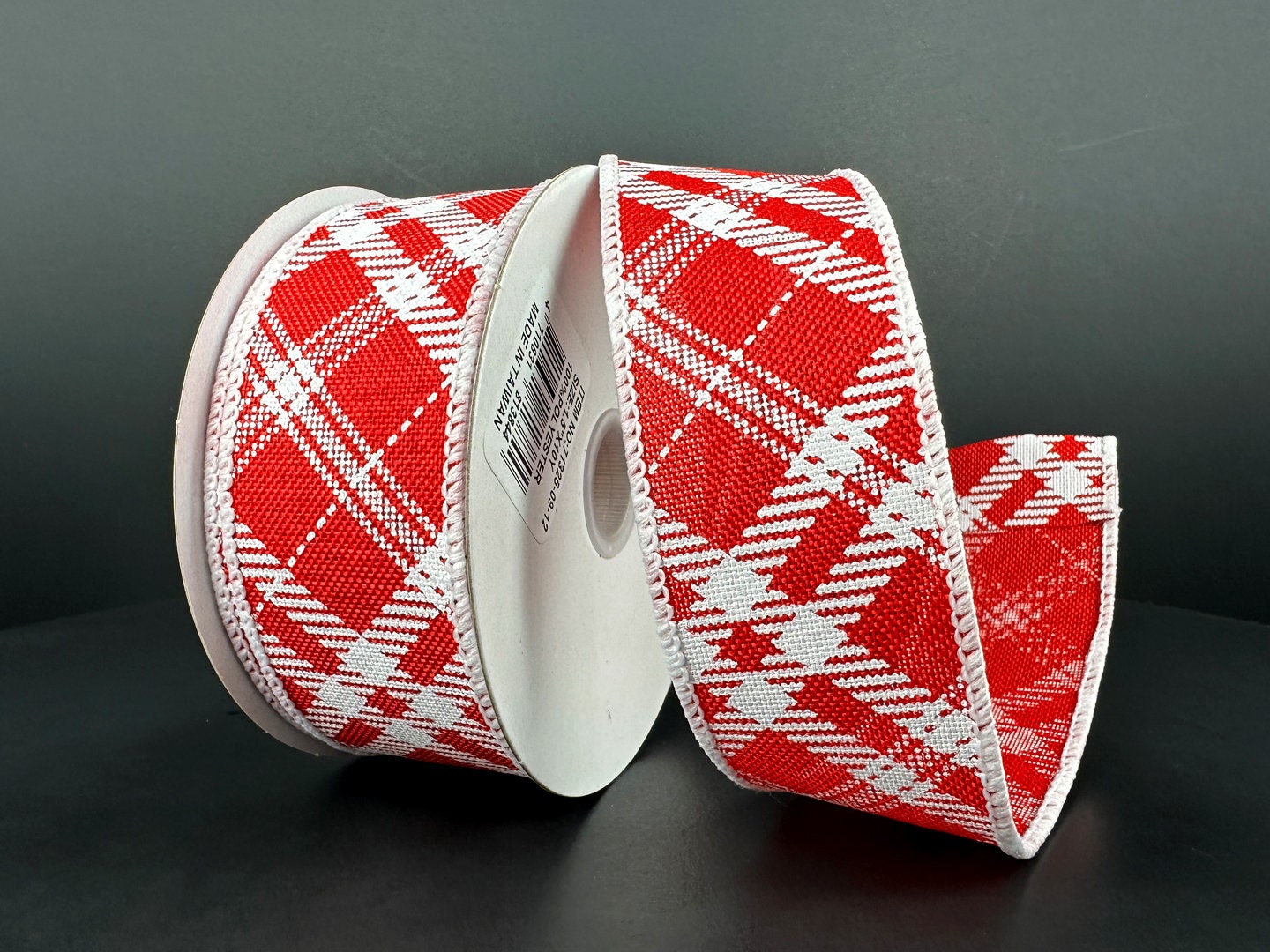 1.5" X 10Yd Wired Ribbon-Red White Line Hazel Diagonal-71325-09-12-Christmas