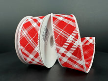 Load image into Gallery viewer, 1.5&quot; X 10Yd Wired Ribbon-Red White Line Hazel Diagonal-71325-09-12-Christmas
