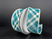 Load image into Gallery viewer, 1.5&quot; X 10Yd Wired Ribbon-Teal Cream Line Hazel Diagonal Plaid-61316-09-33-Fall

