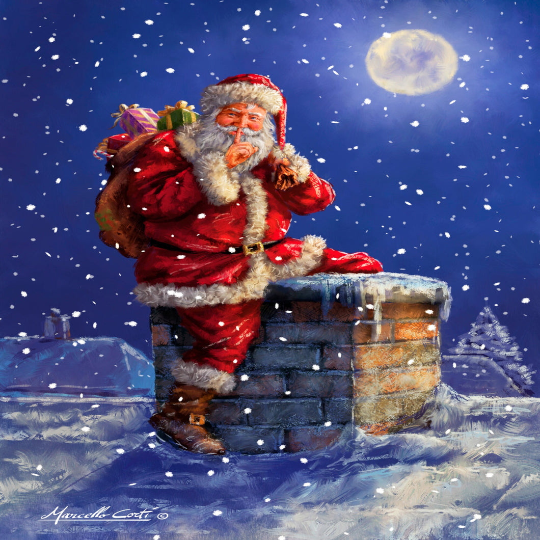 Santa Claus Down the Chimney Under the Moonlight Wreath Sign 10
