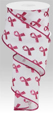 Load image into Gallery viewer, 2.5&quot; X 10Yd Wired Ribbon-White Pink Glitter Breast Cancer-RGC109327-Fall
