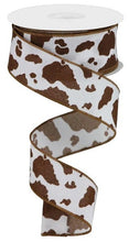 Load image into Gallery viewer, 1.5&quot; X 10Yd Wired Ribbon-Fuzzy Cow Print-White Brown-RGB137604-Supplies-Ribbon-Farm
