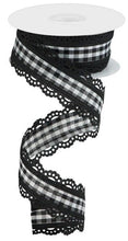 Load image into Gallery viewer, 1.5&quot; X 10Yd Wired Ribbon-Black White wtih Black Scalloped Edge Gingham-RGA1543X6-Wreaths-Crafts-Decor-Everyday
