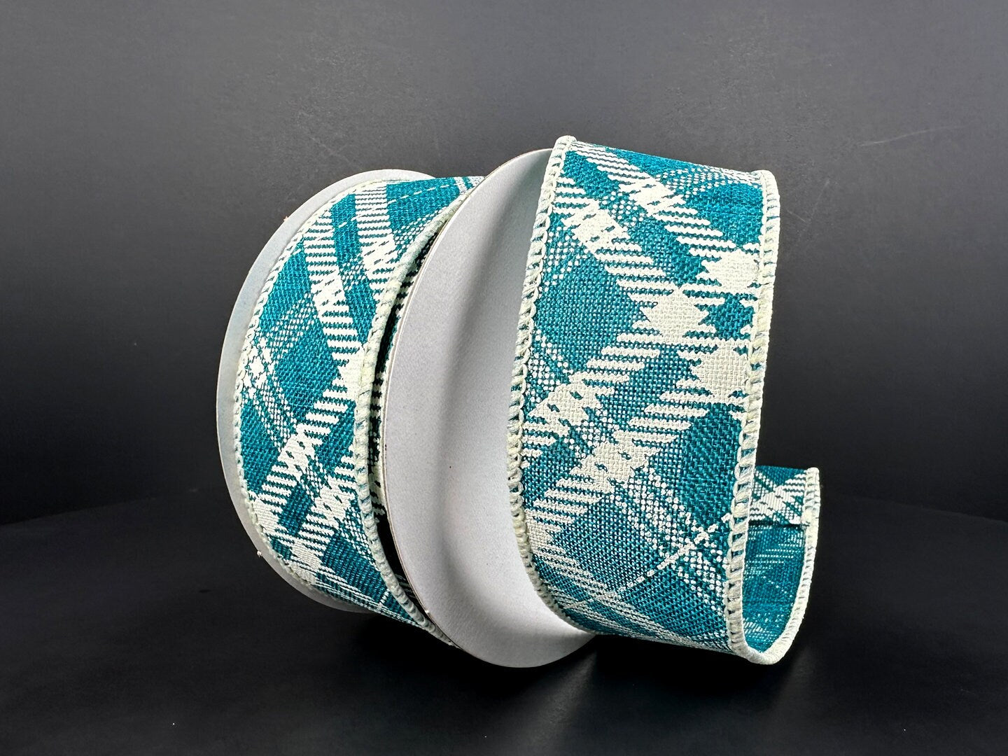 1.5" X 10Yd Wired Ribbon-Teal Cream Line Hazel Diagonal Plaid-61316-09-33-Fall