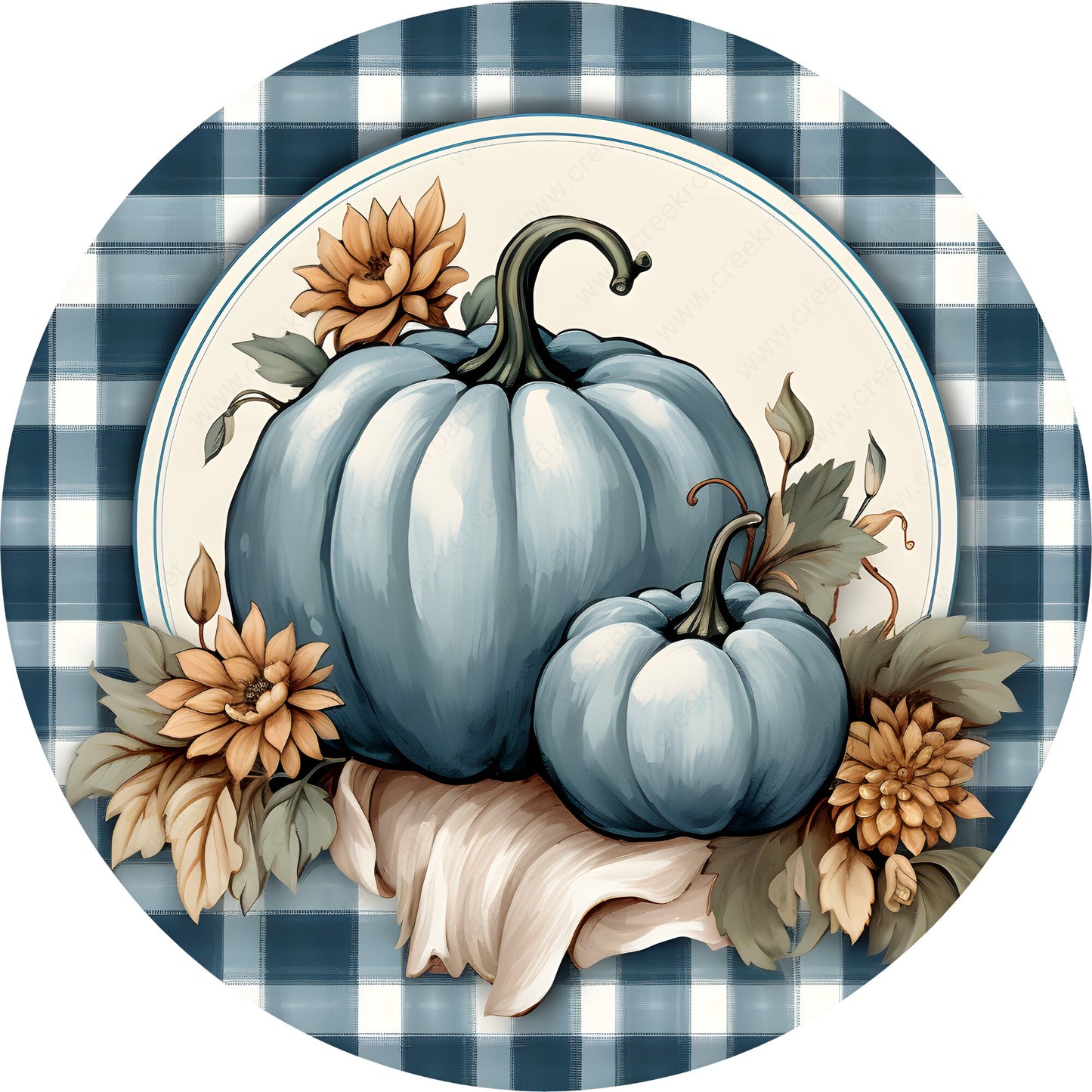 Blue Fall Pumpkins Plaid Border Wreath Sign-Fall-Sublimation-Attachment-Round-Creek Road Designs