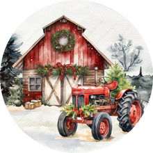 Load image into Gallery viewer, Country Barn Tractor Christmas Decorations Wreath Sign-Sublimation-Round-Chistmas-Winter-Decor
