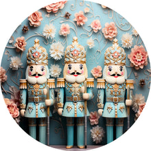 Load image into Gallery viewer, Three Christmas Nutcrackers Stand Guard Pastels Wreath Sign-Holiday-Sublimation-Attachment-Decor
