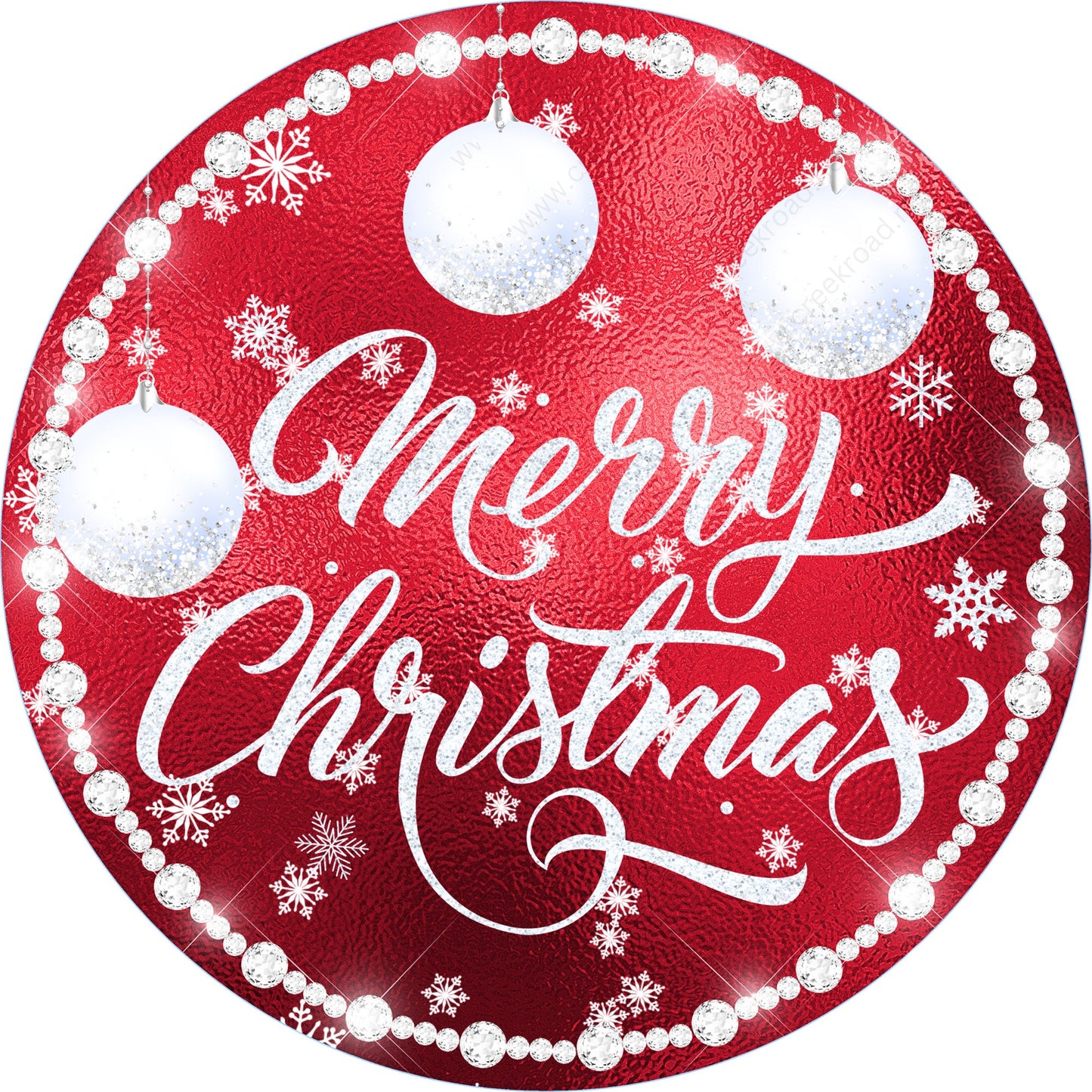 Merry Christmas White Ornament Wreath Sign-Sublimation-Round-Chistmas-Winter-Decor