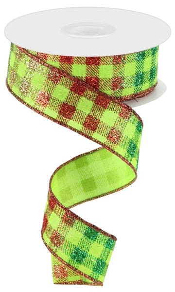 1.5" X 10Yd Wired Ribbon-Glitter Gingham Check/Royal-RGC1453E9-Christmas