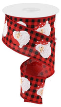 Load image into Gallery viewer, 2.5&quot; X 10Yd Wired Ribbon-Vertical Santa Heads/Check-RGC165324-Christmas

