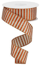 Load image into Gallery viewer, 1.5&quot; X 10Yd Wired Ribbon-Natural Bright Orange Glitter Stripe On Royal-RG0169418-Fall
