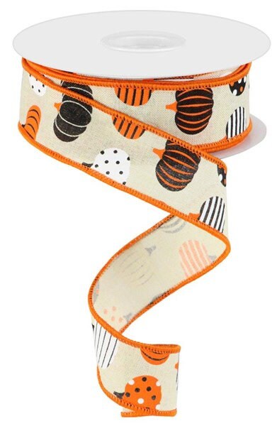 1.5" X 10Yd Wired Ribbon-Cream Orange Patterned Pumpkins-RGC170464-Fall