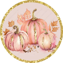 Load image into Gallery viewer, Pink Fall Pumpkin with Gold Glitter Border Wreath Sign-Fall-Sublimation-Attachment-Round-Creek Road Designs
