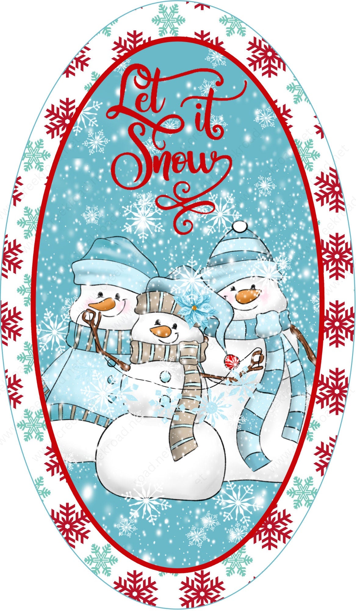 Let It Snow Christmas Snowman Wreath Sign-7"x12" Oval Sublimation-Round-Chistmas-Winter-Decor