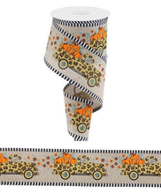 Load image into Gallery viewer, 2.5&quot; X 10Yd Wired Ribbon-Leopard Truck/Pumpkins/Stripe-RGA818918-Fall
