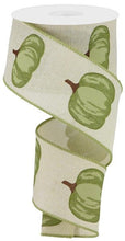 Load image into Gallery viewer, 2.5&quot; X 10Yd Wired Ribbon-Pumpkin On Royal Cream Sage-RG01729H9-Fall
