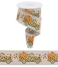 Load image into Gallery viewer, 2.5&quot; X 10Yd Wired Ribbon-Leopard Truck/Pumpkins/Ryl Natural-RGC160118-Fall
