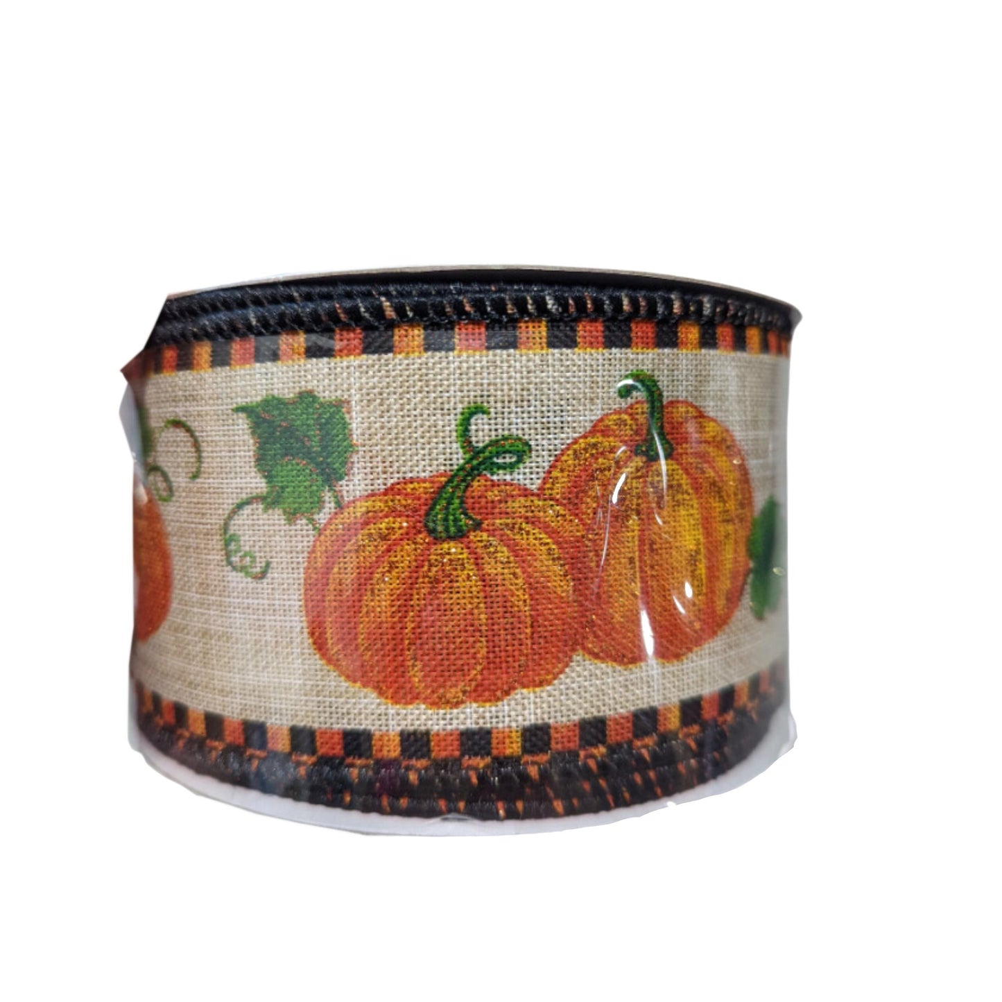 2.5" X 10Yd Wired Ribbon-Glitter Pumpkins with Leaves-HA5005-Fall