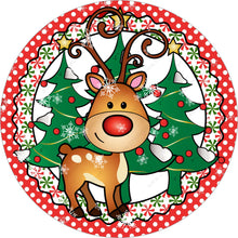 Load image into Gallery viewer, Cute Red Nose Reindeer Wreath Sign No Border-Sublimation-Round-Christmas-Winter-Decor
