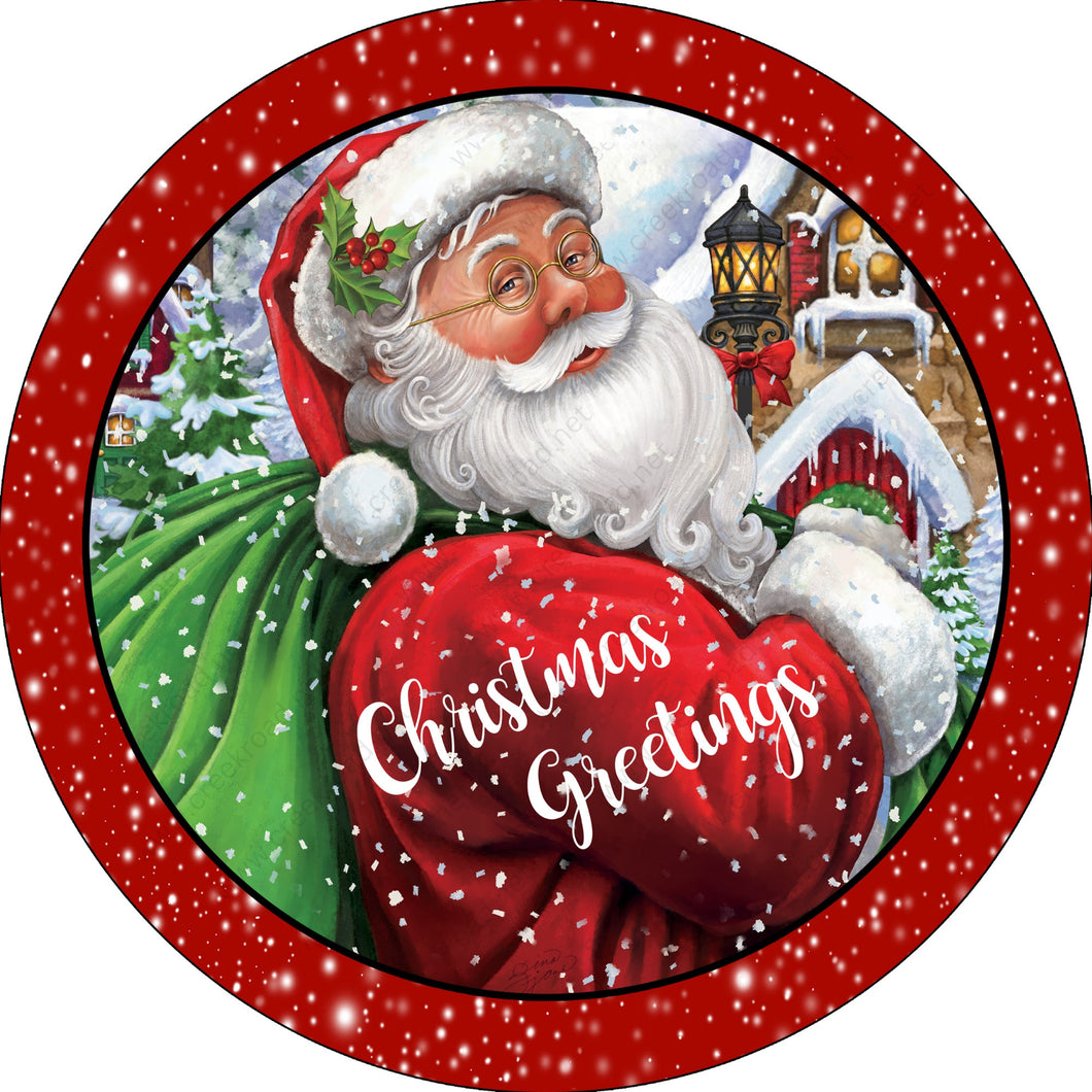 Santa Christmas Greetings Wreath Sign-Sublimation-Round-Christmas-Winter-Decor