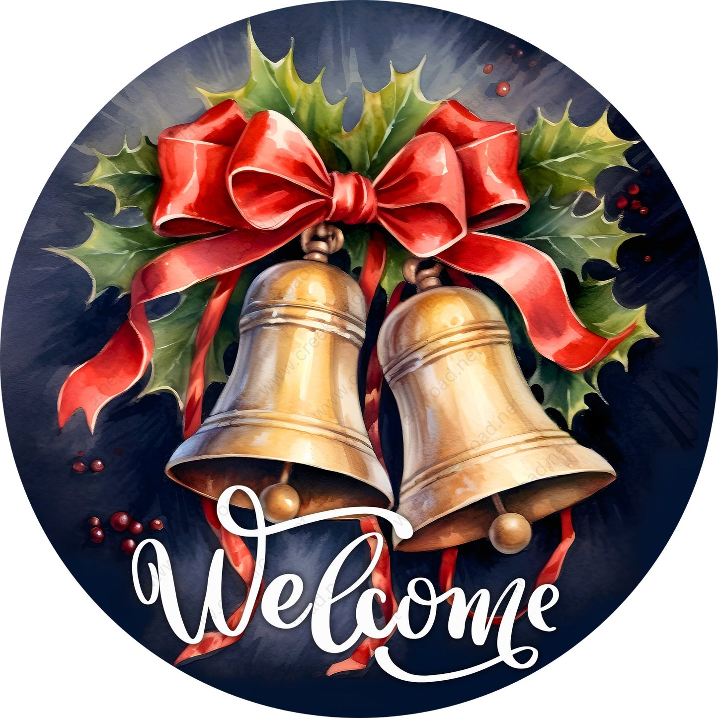 Welcome Christmas Bells Wreath Sign-Sublimation-Round-Chistmas-Winter-Decor