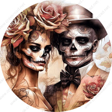 Load image into Gallery viewer, Mexican Sugar Skull Married Couple Day of the Dead Wreath Sign-Halloween-Sublimation-Decor-Creek Road Designs
