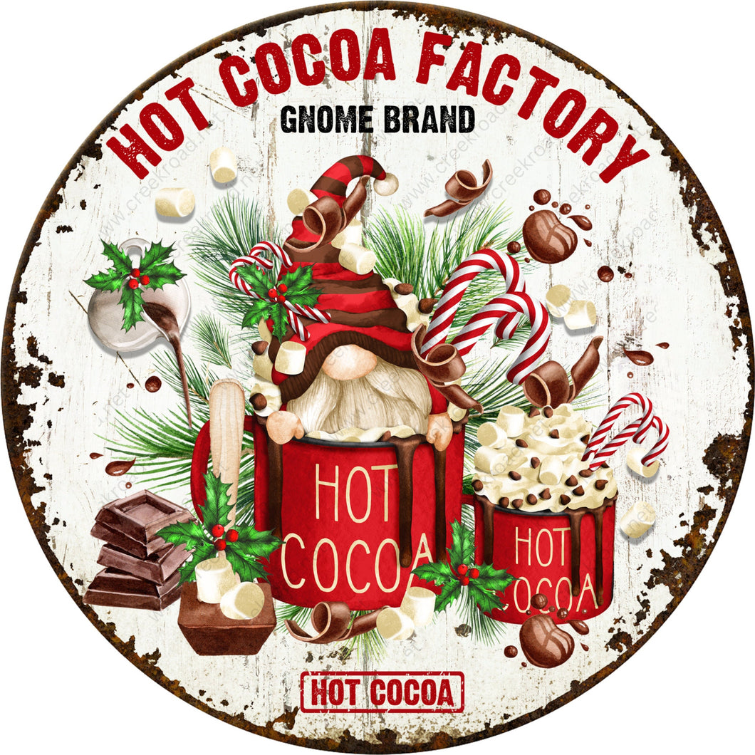 Gnome Hot Cocoa Factory Wreath Sign-Sublimation-Round-Christmas-Winter-Decor