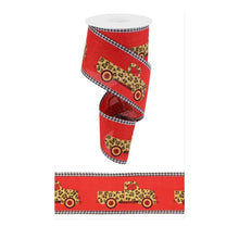 Load image into Gallery viewer, 2.5&quot; X 10Yd Wired Ribbon-Leopard Truck Gingham Edge Red-rga819124-Fall
