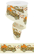 Load image into Gallery viewer, 2.5&quot; X 10Yd Wired Ribbon-Leopard Truck/Pumpkins/Ryl Cream-RGC1601C2-Fall
