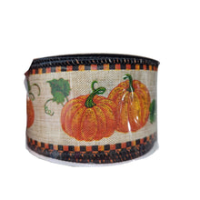 Load image into Gallery viewer, 2.5&quot; X 10Yd Wired Ribbon-Glitter Pumpkins with Leaves-HA5005-Fall
