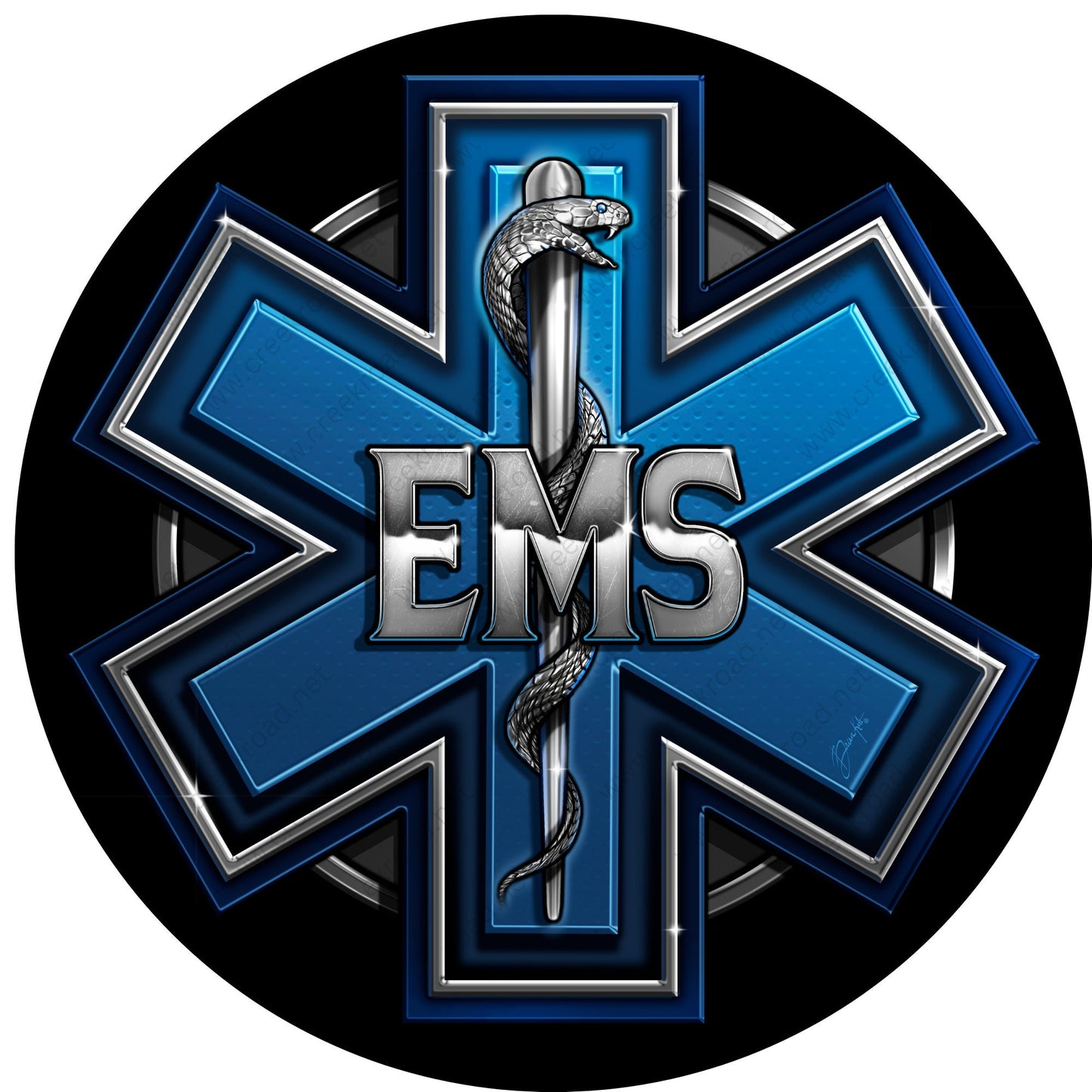 First Responder Blue EMS Symbol Wreath Sign-Round-Sublimation-Occupational-Everyday-Decor