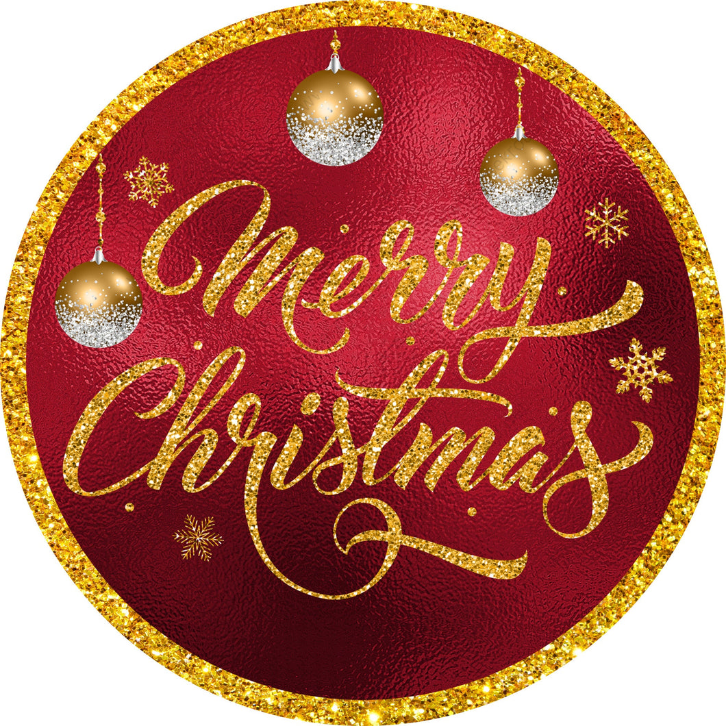 Merry Christmas Ornaments Red Gold Wreath Sign-Sublimation-Round-Christmas-Winter-Decor