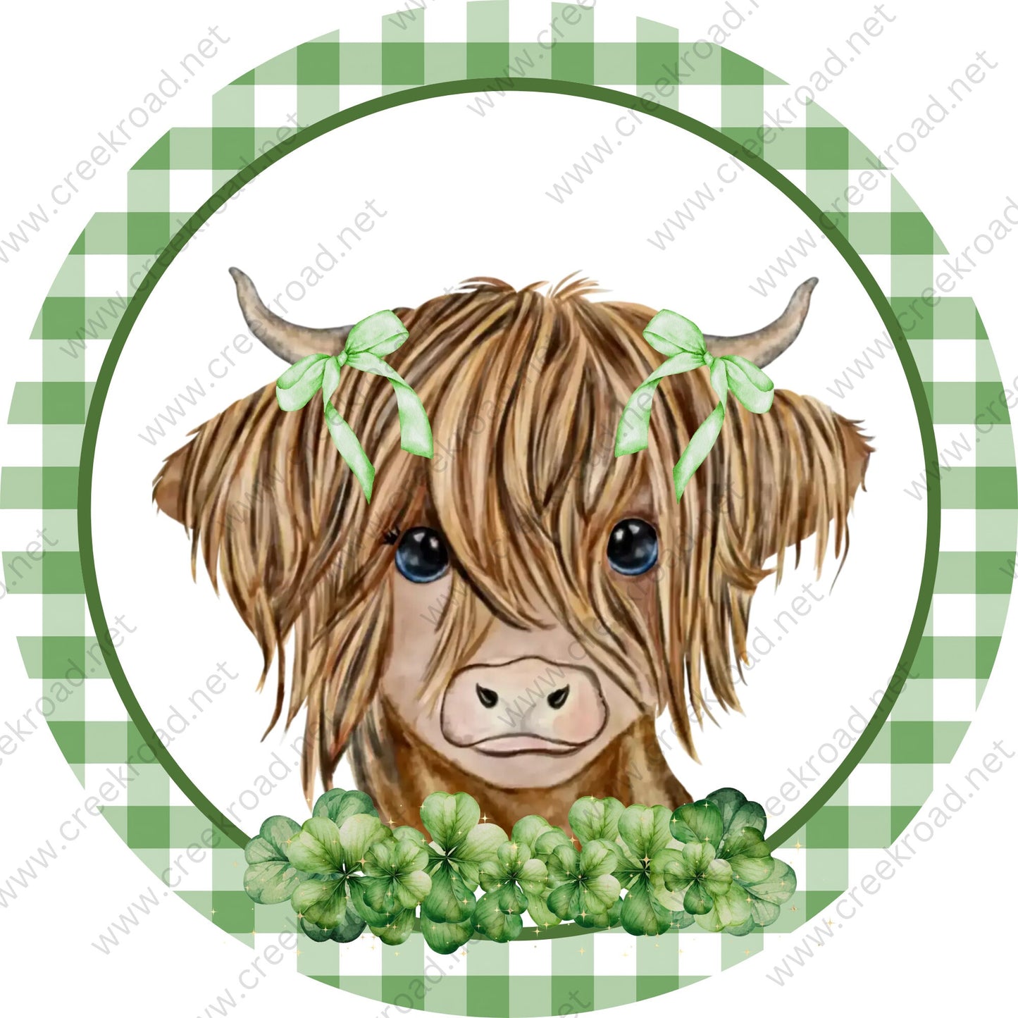 Lucky the Highland Cow St. Patrick's Day Shamrock Wreath Sign-St Patrick's-Sublimation-Decor-Aluminum-Attachment-