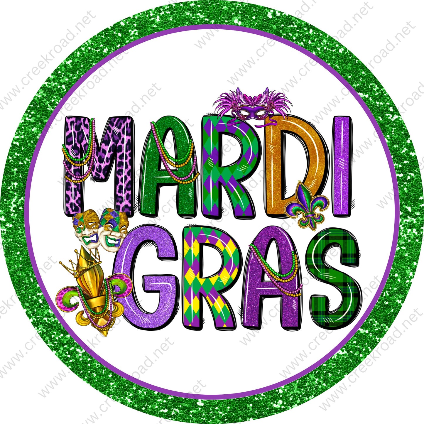 Mardi Gras Celebration Masks Fleur De Lis Mardi Gras Wreath Sign - Mardi Gras Sign - Louisiana- New Orleans - Purple, Green, and Gold