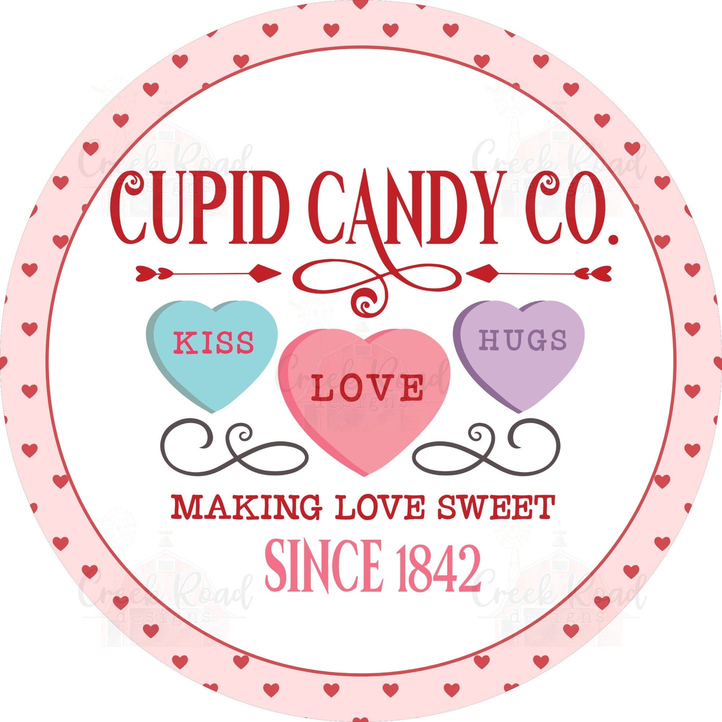 Cupid Candy Co with Conversation Hearts Valentine Sign - Valentines Door Decor- Valentines Sign - Valentine Wreath Sign