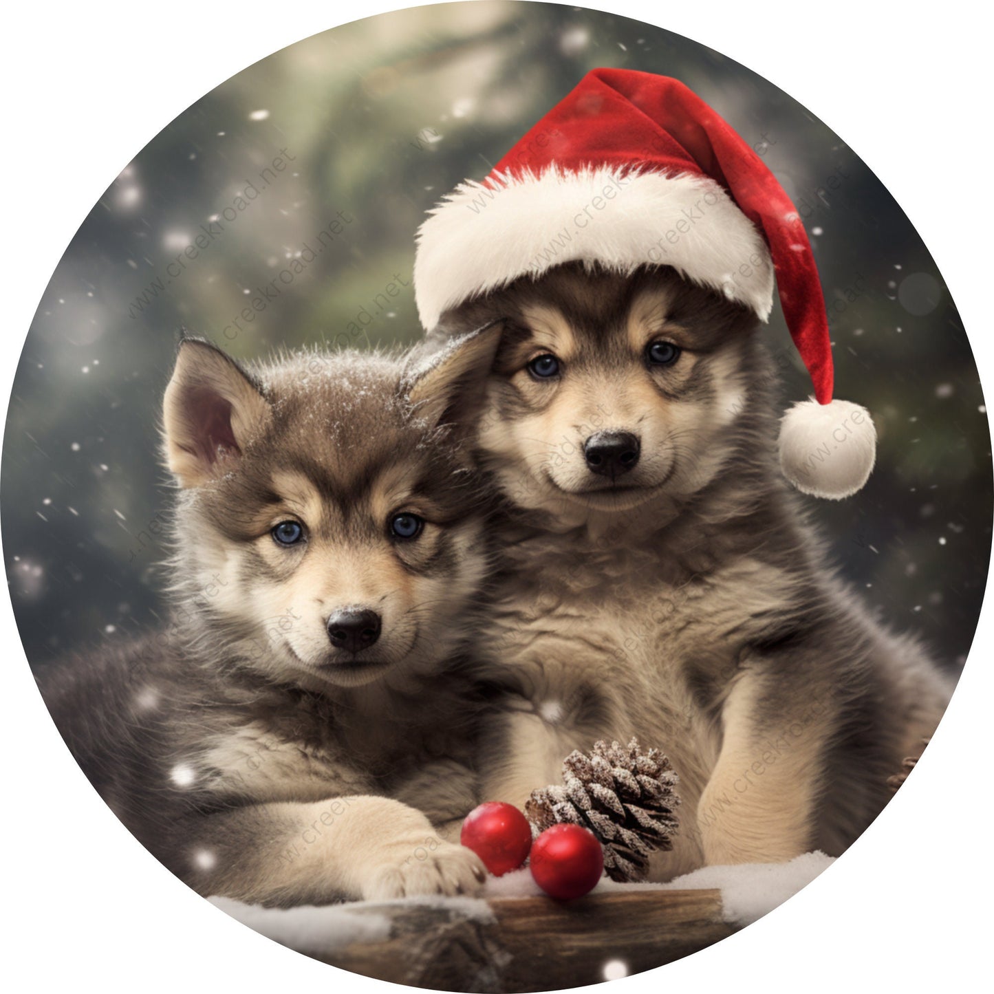 Christmas Wolf Pups Wreath Sign-Christmas-Sublimation-Attachment-Decor